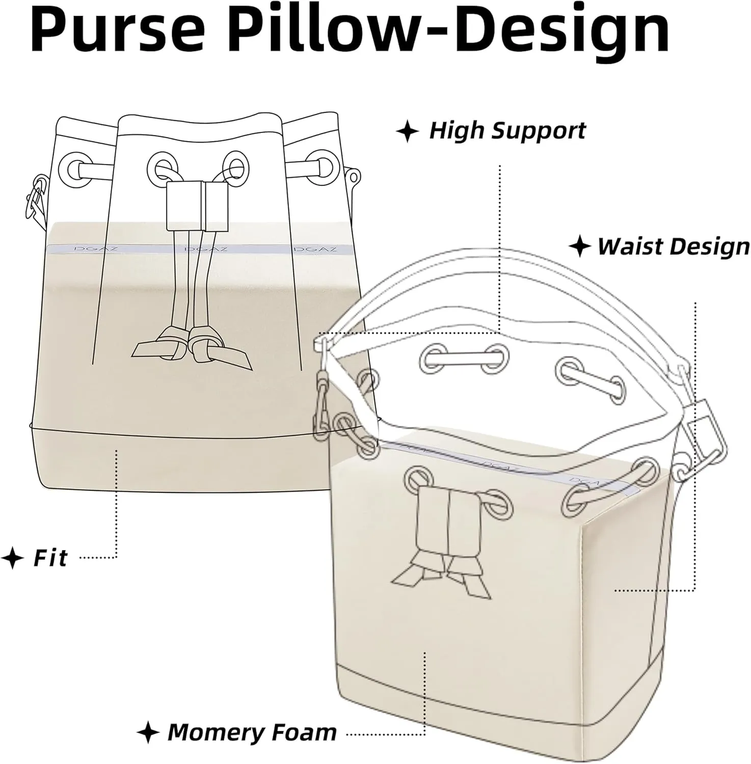 DGAZ Purse Pillow Insert for LV Nano Noe bags, Memory Foam, Silky Pillow Shaper for Luxury Handbags(Craie,Noe BB)