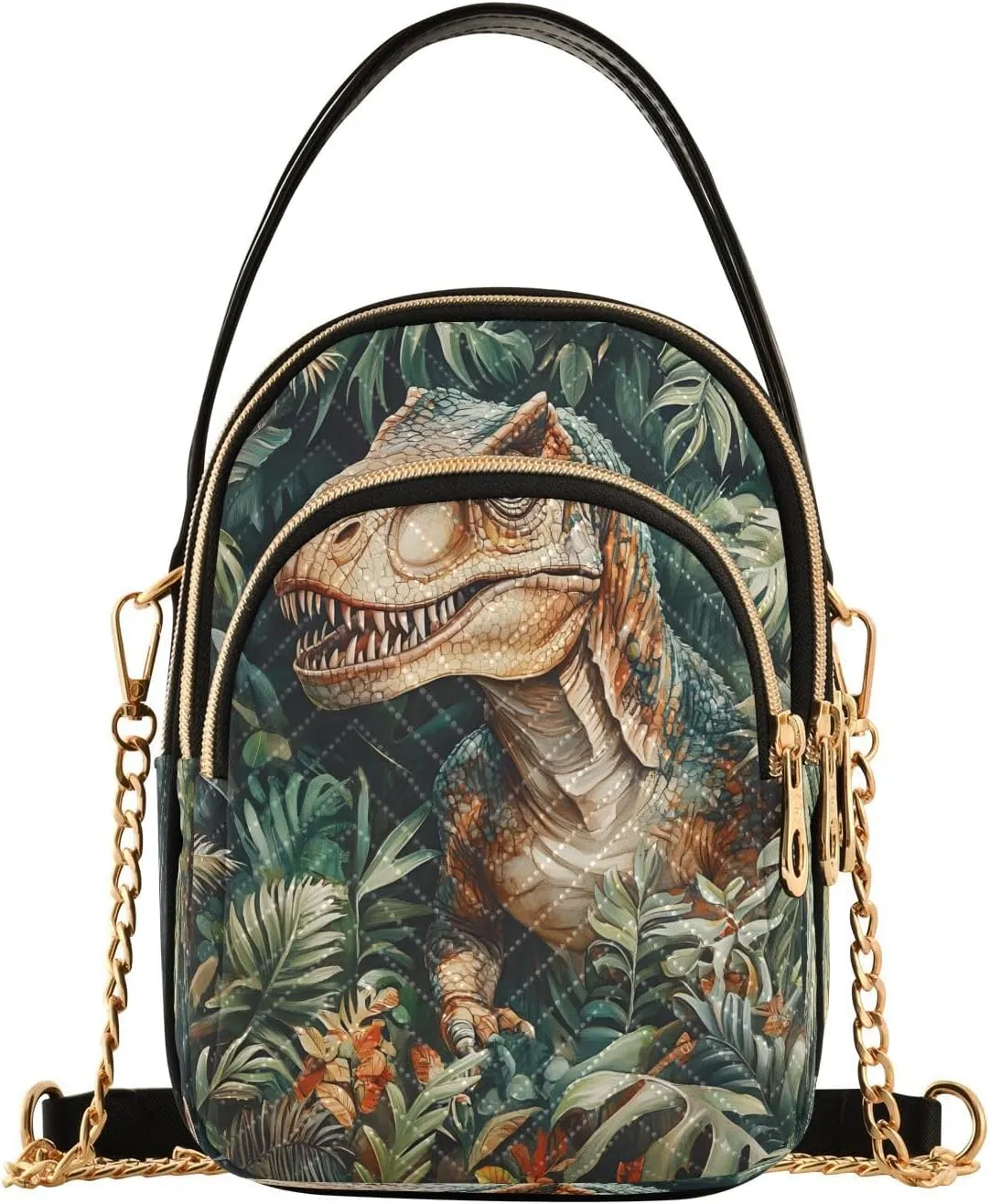 Dinosaur Dragon Palm Leaves Crossbody Bag for Women Mini Cell Phone Purse Women's Shoulder Handbag