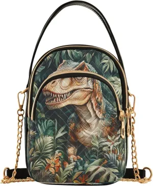 Dinosaur Dragon Palm Leaves Crossbody Bag for Women Mini Cell Phone Purse Women's Shoulder Handbag