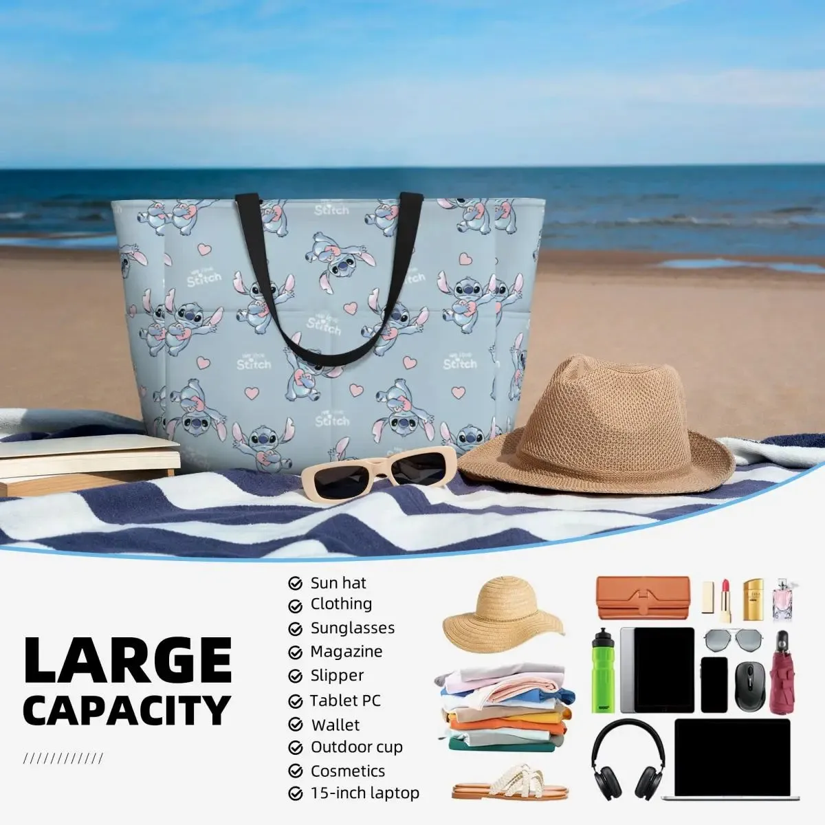 Disney Attractive Bag Beach Innovative Stitch Tote Sandproof