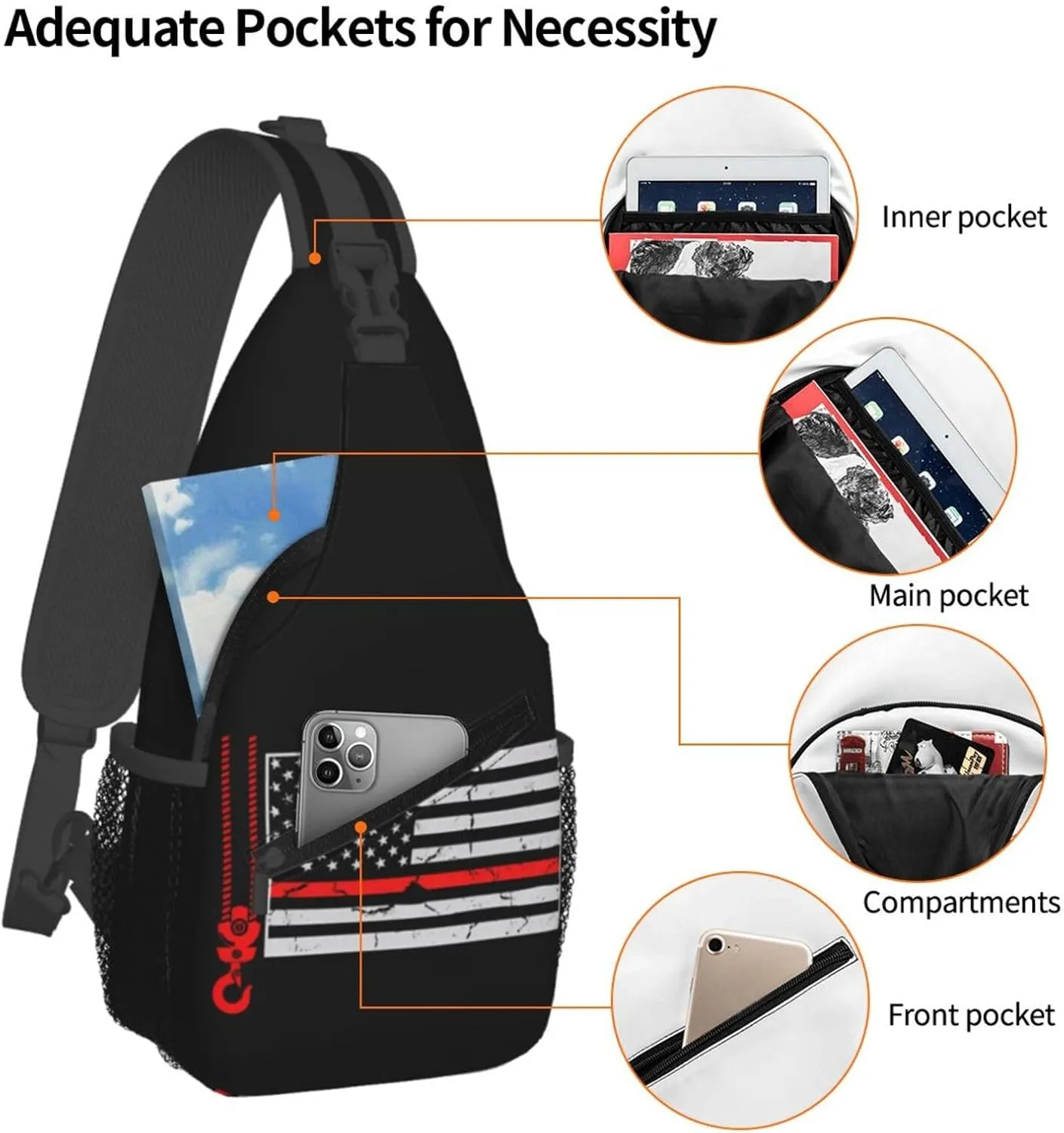 Dispatch Police Military Fire Flag Sling Bag Adjustable Chest Bags Casual Crossbody Bag Travel Shoulder Backpack