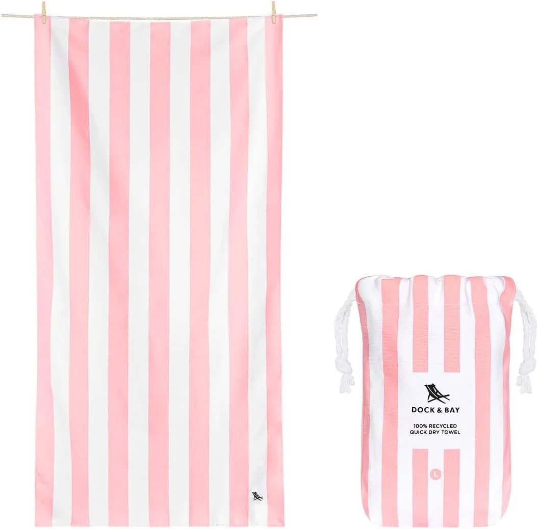 Dock & Bay Beach Towel - Quick Dry, Sand Free - Compact, Lightweight - 100% Recycled - Includes Bag - Cabana - Light Pink - Large (160x90cm, 63x35)