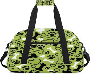 Dog Paw Prints Gym Duffel Bag for Men Women Bones Heart Shape Sports Tote Bag with Adjustable Shoulder Strap for Dance Gymnastics Traveling Outdoor Camping Overnight Stay