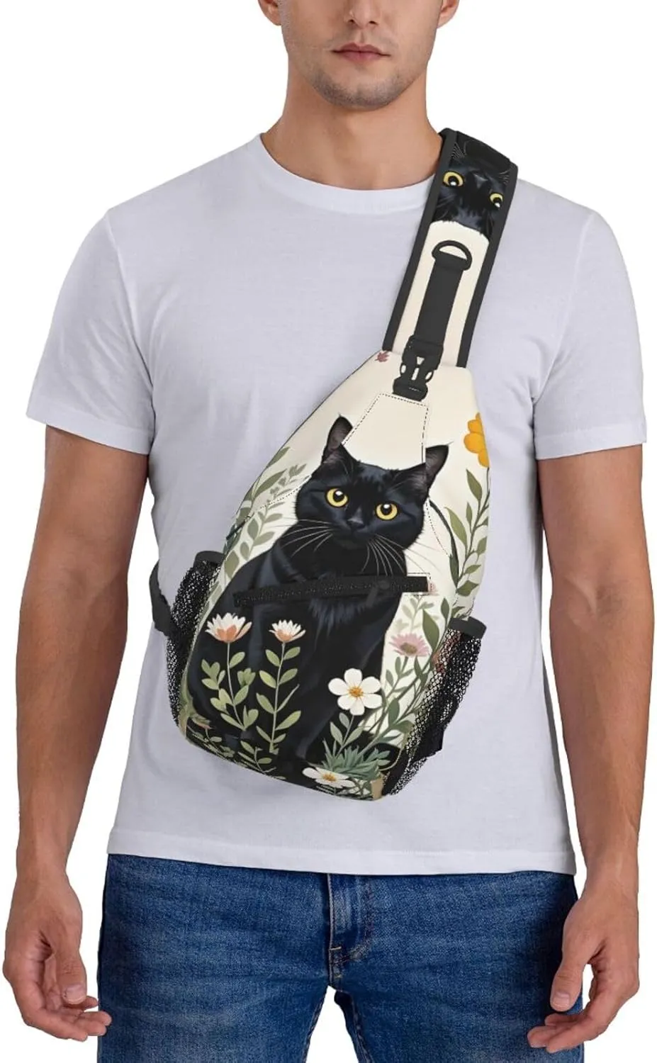 Dog Paw Sling Bag for Women Men Chicken Crossbody Bags Sunflower Chest Bag Gothic Skull Daypack Shoulder Bag Backpack (cat-2)
