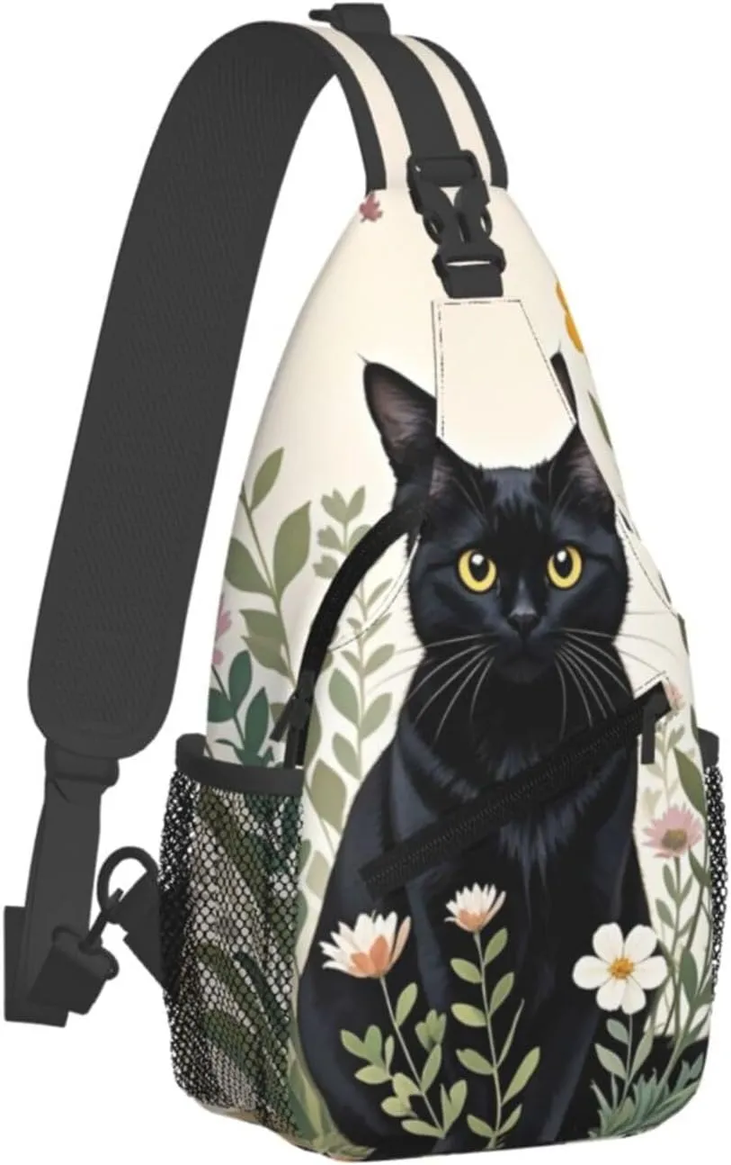 Dog Paw Sling Bag for Women Men Chicken Crossbody Bags Sunflower Chest Bag Gothic Skull Daypack Shoulder Bag Backpack (cat-2)