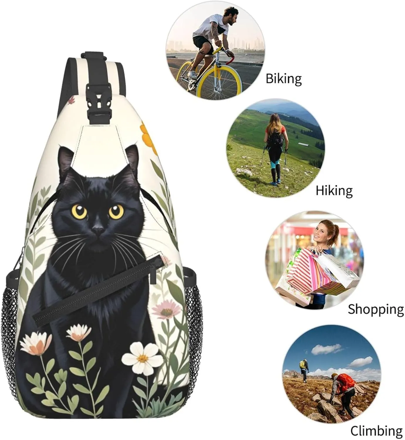 Dog Paw Sling Bag for Women Men Chicken Crossbody Bags Sunflower Chest Bag Gothic Skull Daypack Shoulder Bag Backpack (cat-2)