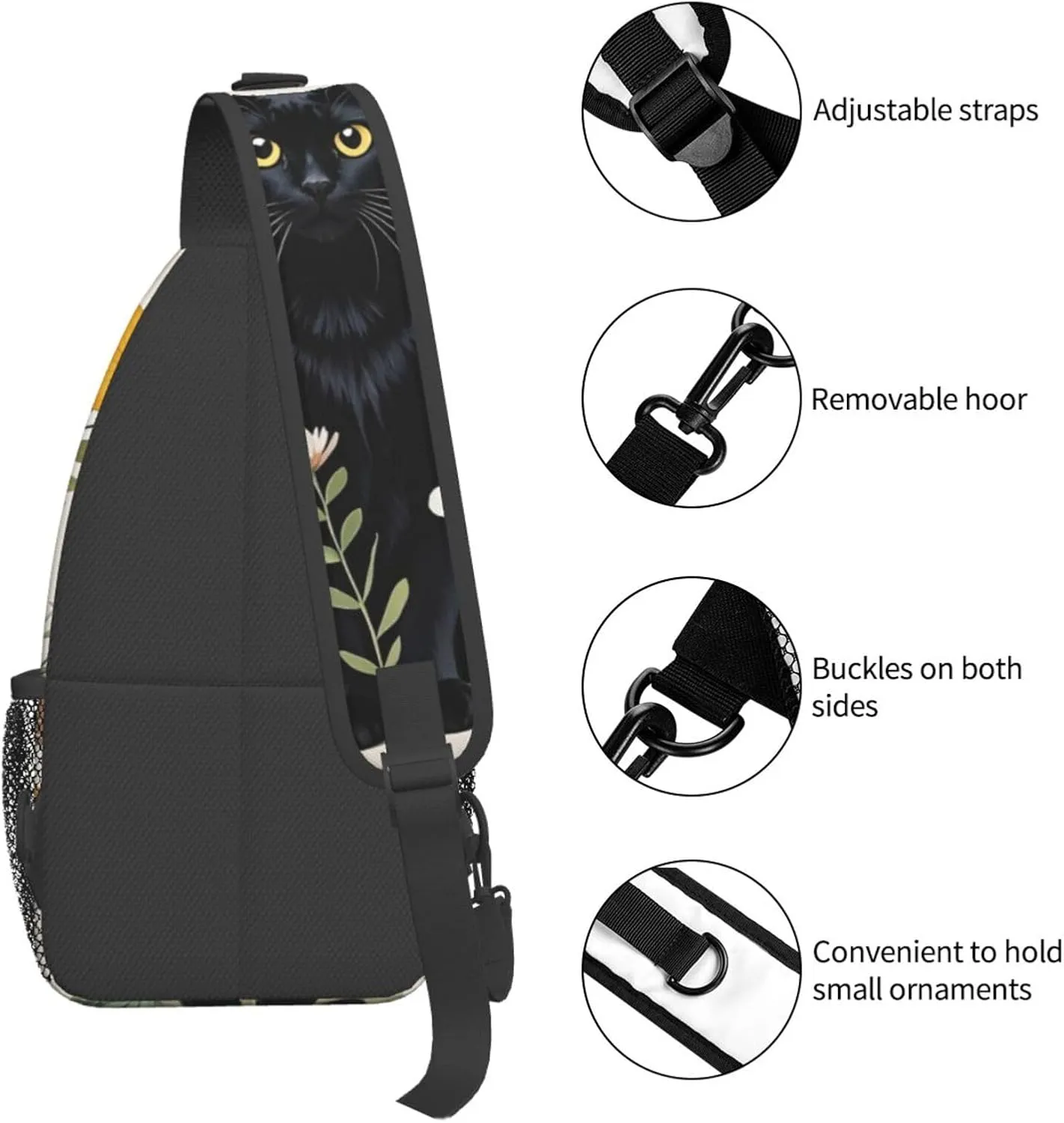 Dog Paw Sling Bag for Women Men Chicken Crossbody Bags Sunflower Chest Bag Gothic Skull Daypack Shoulder Bag Backpack (cat-2)