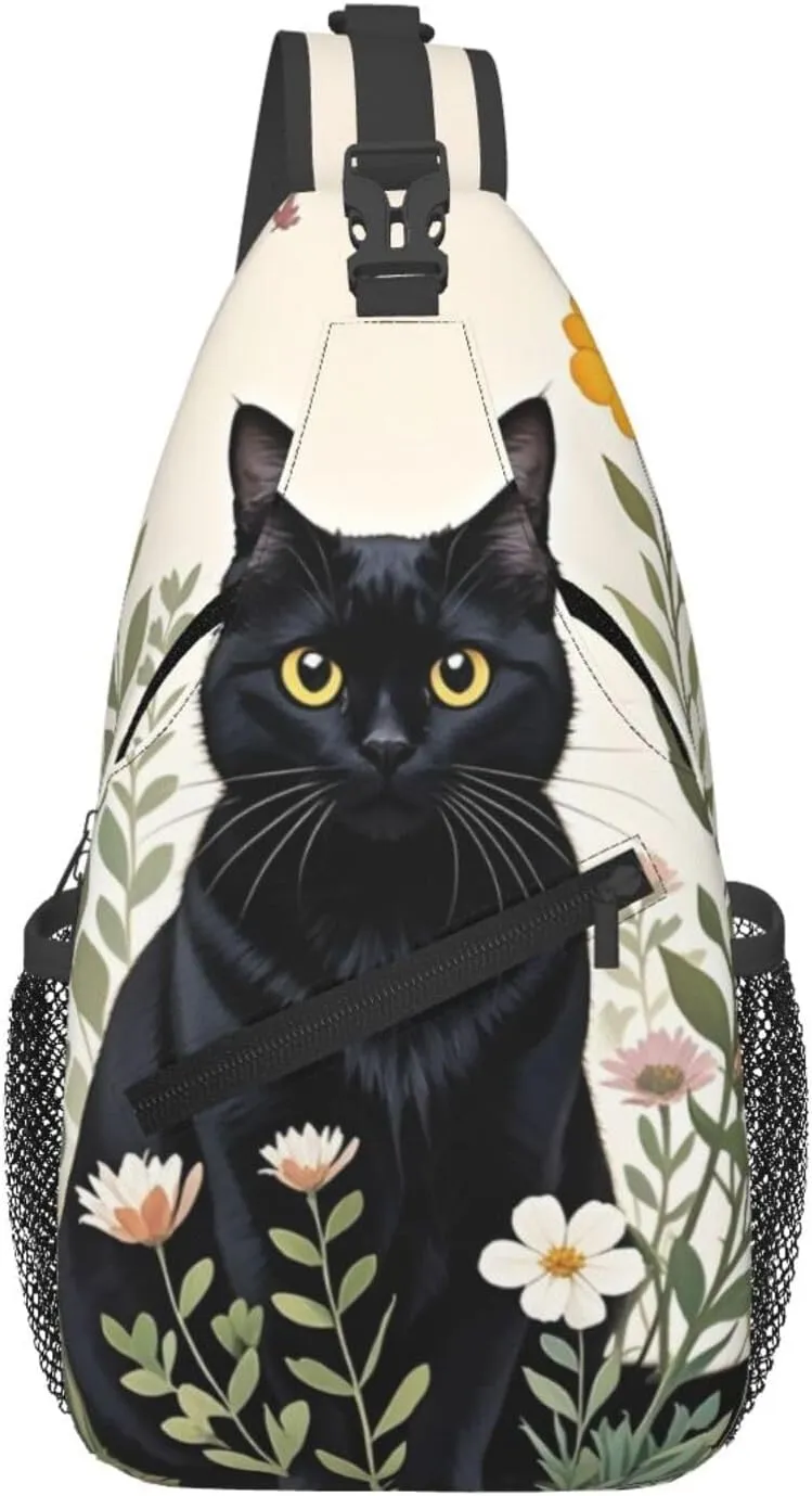 Dog Paw Sling Bag for Women Men Chicken Crossbody Bags Sunflower Chest Bag Gothic Skull Daypack Shoulder Bag Backpack (cat-2)