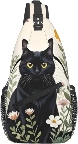 Dog Paw Sling Bag for Women Men Chicken Crossbody Bags Sunflower Chest Bag Gothic Skull Daypack Shoulder Bag Backpack (cat-2)
