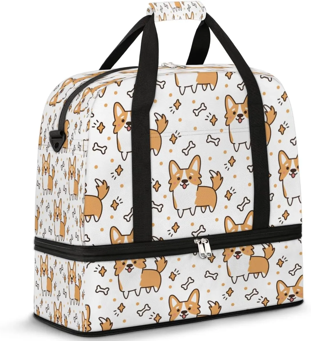 Dog Sports Gym Bag with Shoes Compartment Foldable Travel Duffel Bag Dry Wet Separated Sports Tote Workout Weekender Overnight Bag for Women Yoga Dance Work Training Handbag