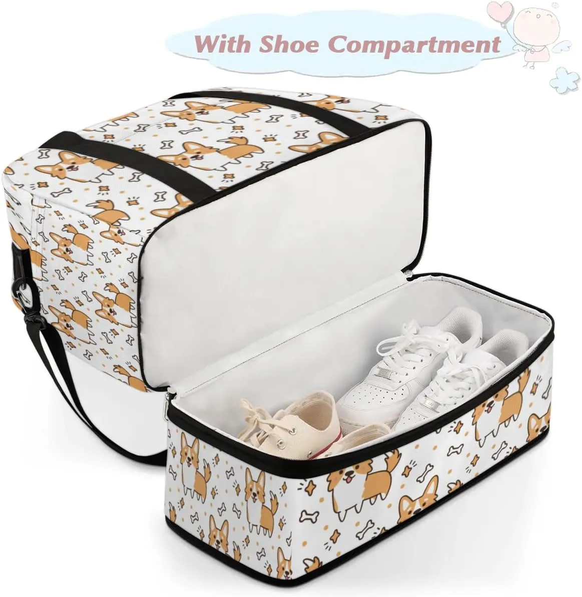 Dog Sports Gym Bag with Shoes Compartment Foldable Travel Duffel Bag Dry Wet Separated Sports Tote Workout Weekender Overnight Bag for Women Yoga Dance Work Training Handbag