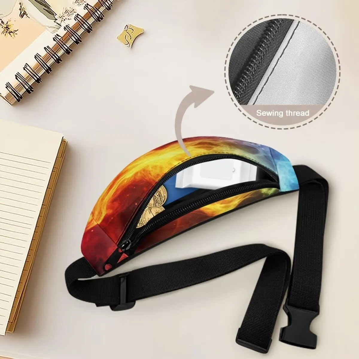 doginthehole Small Waist Bag for Kids 3D Flame Crossbody Shoulder Bag for Boys Chest Bags Fanny Pack for Outdoor, Travel, Hiking