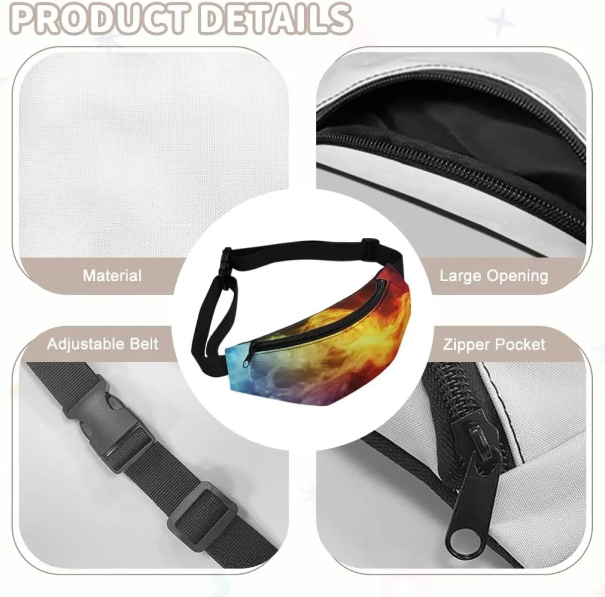 doginthehole Small Waist Bag for Kids 3D Flame Crossbody Shoulder Bag for Boys Chest Bags Fanny Pack for Outdoor, Travel, Hiking