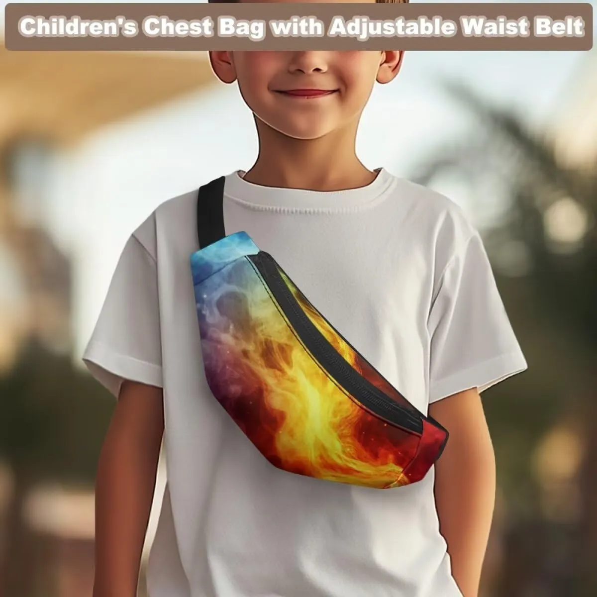 doginthehole Small Waist Bag for Kids 3D Flame Crossbody Shoulder Bag for Boys Chest Bags Fanny Pack for Outdoor, Travel, Hiking