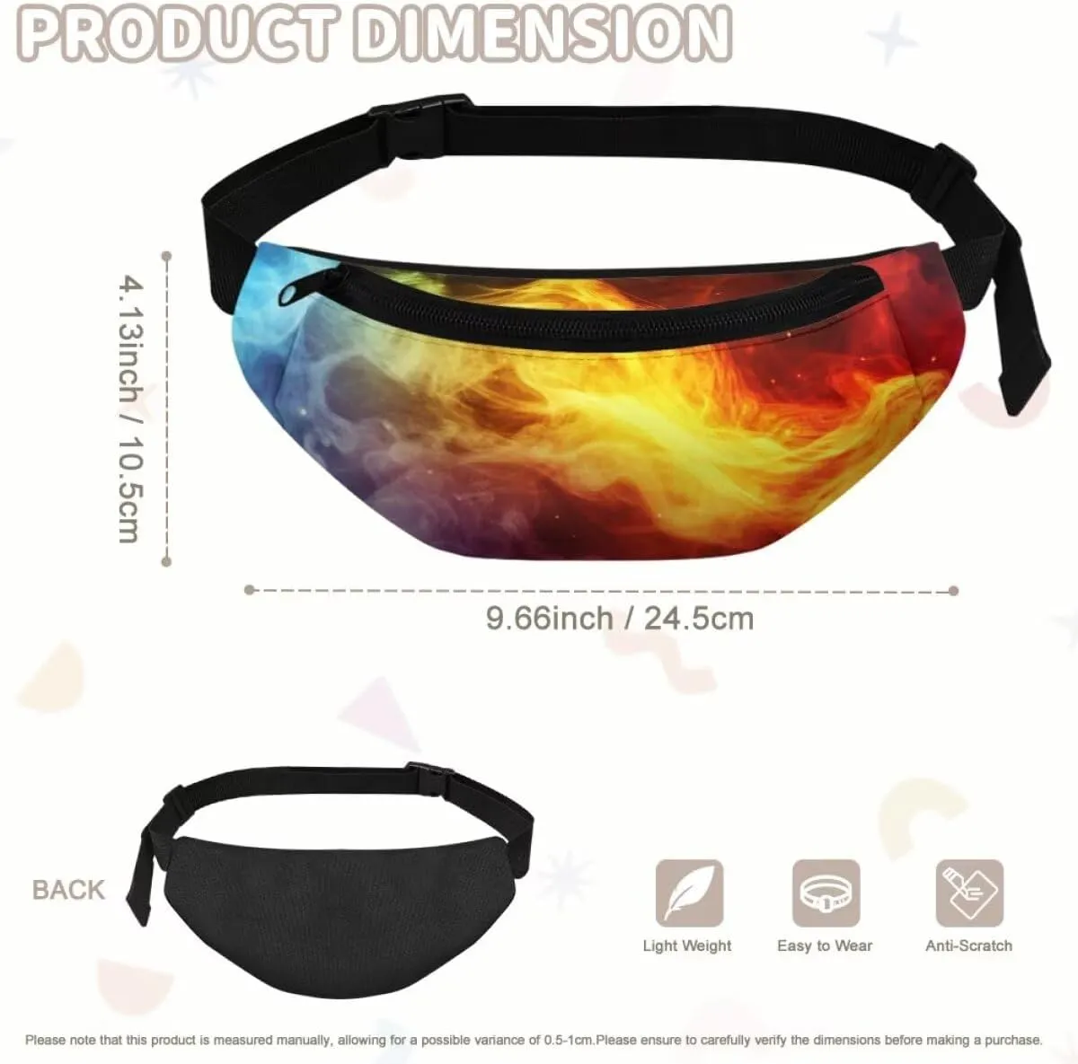 doginthehole Small Waist Bag for Kids 3D Flame Crossbody Shoulder Bag for Boys Chest Bags Fanny Pack for Outdoor, Travel, Hiking