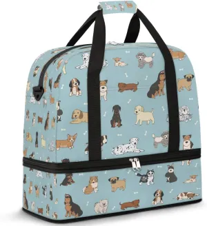 Dogs Sports Gym Bag with Shoes Compartment Foldable Travel Duffel Bag Dry Wet Separated Sports Tote Workout Weekender Overnight Bag for Women Yoga Dance Work Training Handbag