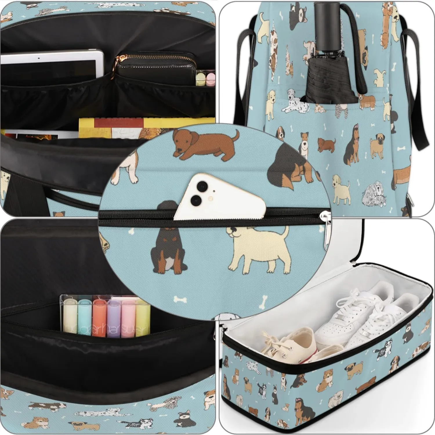 Dogs Sports Gym Bag with Shoes Compartment Foldable Travel Duffel Bag Dry Wet Separated Sports Tote Workout Weekender Overnight Bag for Women Yoga Dance Work Training Handbag