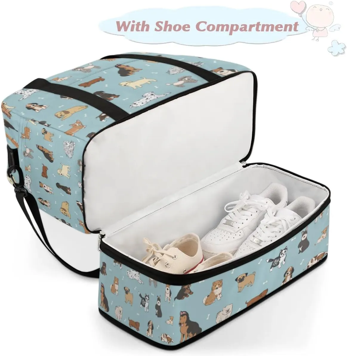 Dogs Sports Gym Bag with Shoes Compartment Foldable Travel Duffel Bag Dry Wet Separated Sports Tote Workout Weekender Overnight Bag for Women Yoga Dance Work Training Handbag