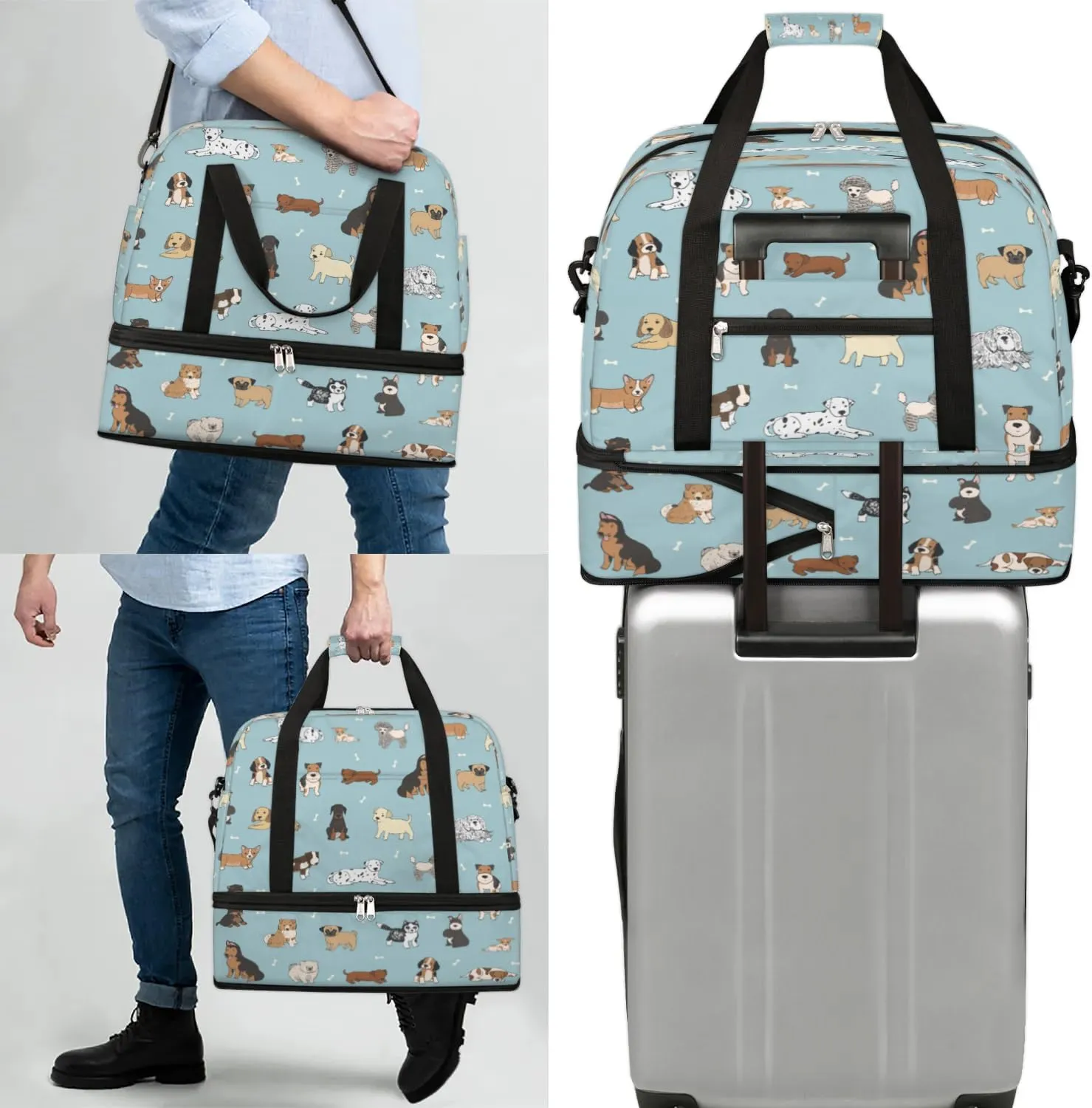 Dogs Sports Gym Bag with Shoes Compartment Foldable Travel Duffel Bag Dry Wet Separated Sports Tote Workout Weekender Overnight Bag for Women Yoga Dance Work Training Handbag