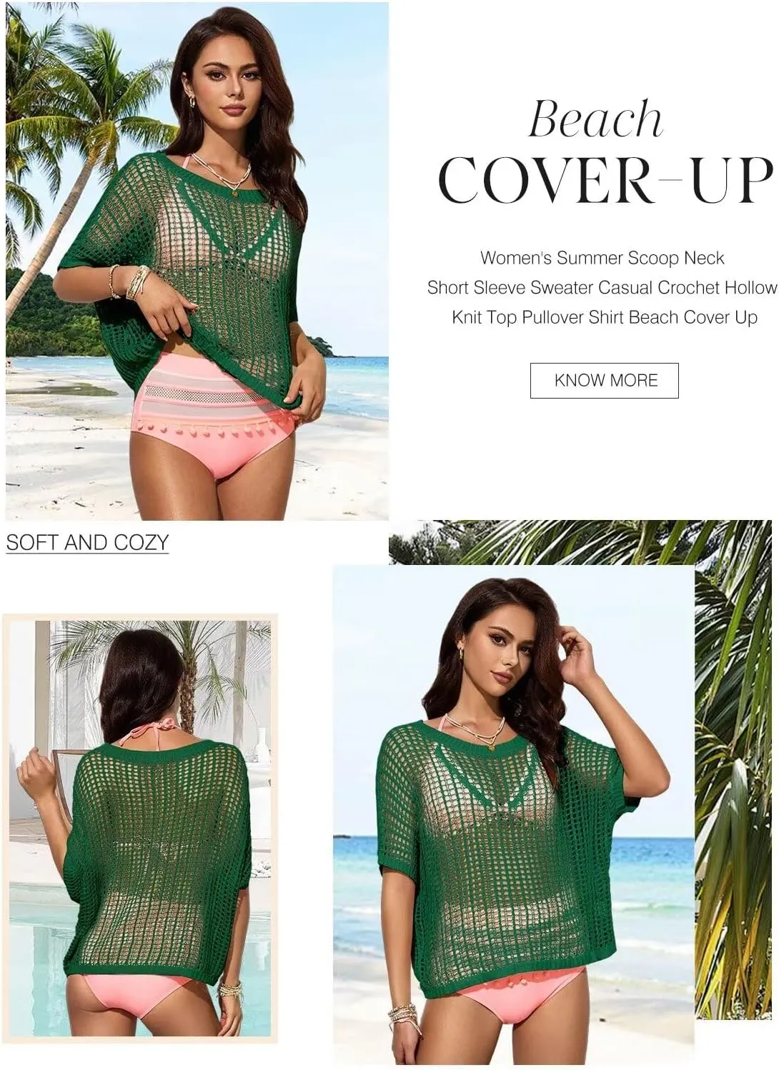 Dokotoo Womens Summer Scoop Neck Short Sleeve Sweater Casual Crochet Hollow Out Knit Tops Pullover Shirts Beach Coverup