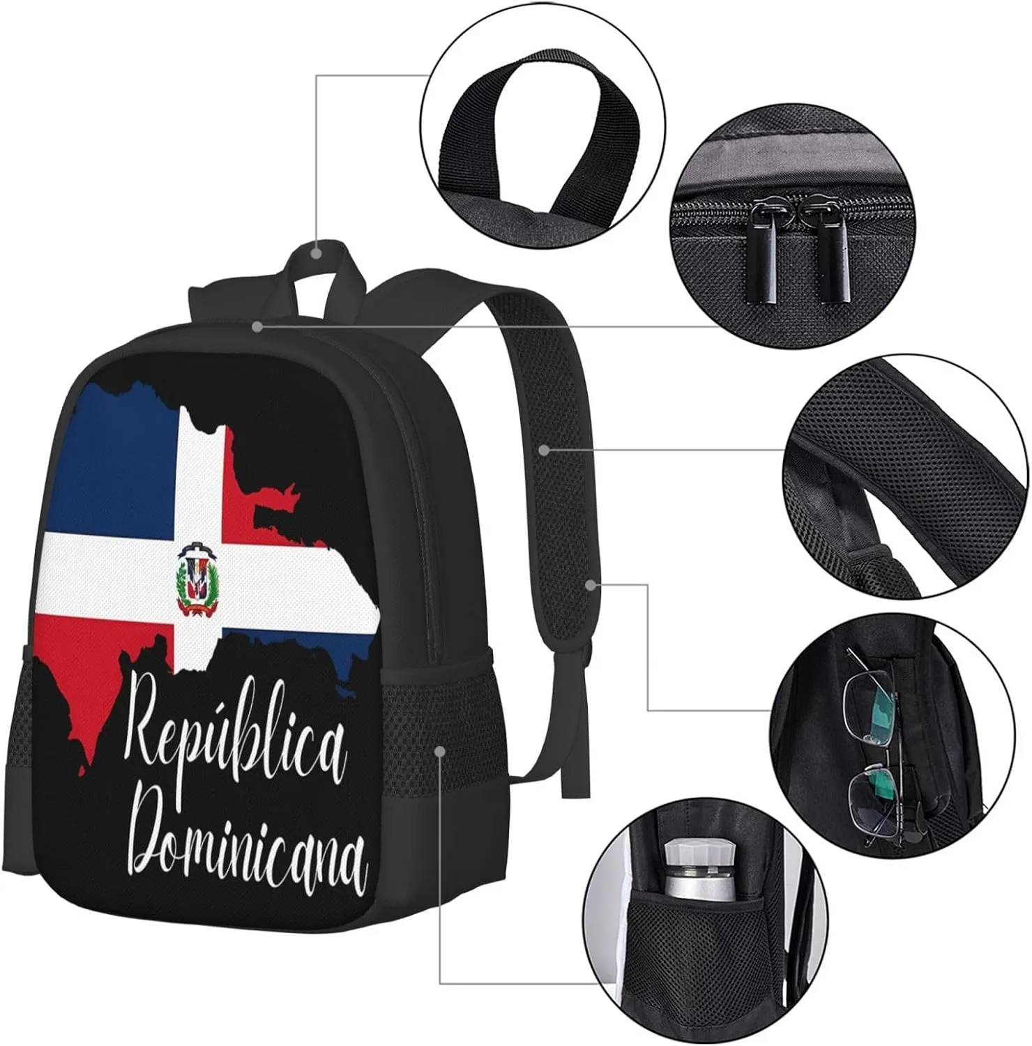 Dominican Republic Map Flag Casual Backpack Large Capacity Backpacks 15 Inch Laptop Back Pack Travel Rucksack Daypack Commuter Bags with Adjustable Strap for Camping