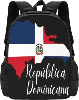 Dominican Republic Map Flag Casual Backpack Large Capacity Backpacks 15 Inch Laptop Back Pack Travel Rucksack Daypack Commuter Bags with Adjustable Strap for Camping
