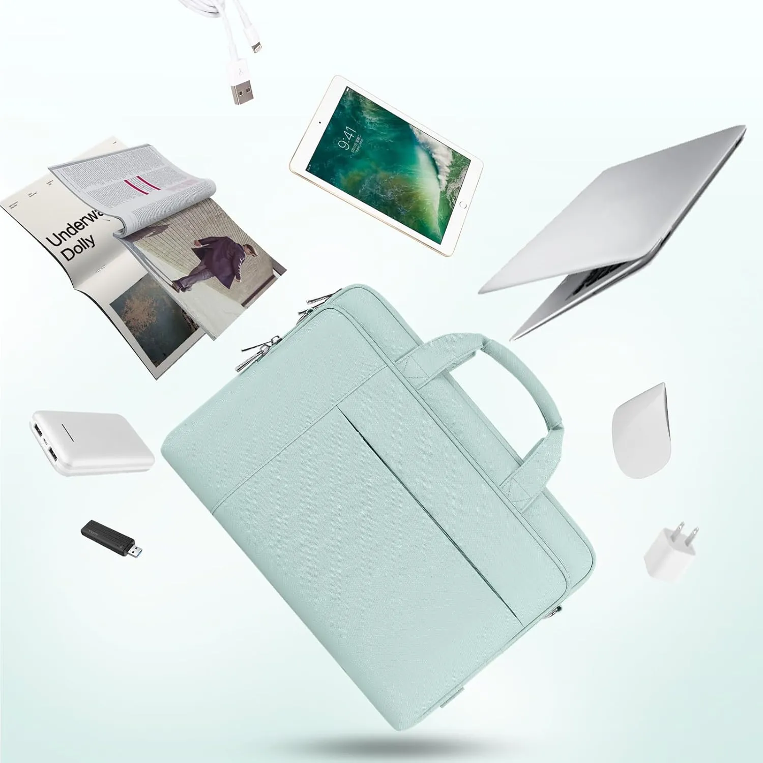 DOMISO 15.6 inch Laptop Bag Business Briefcase Water-resistant Notebook Messenger Shoulder Bag for 15.6" ASUS ZenBook Chromebook 15/Ideapad ThinkPad/HP Pavilion 15 Envy 15,Mint Green