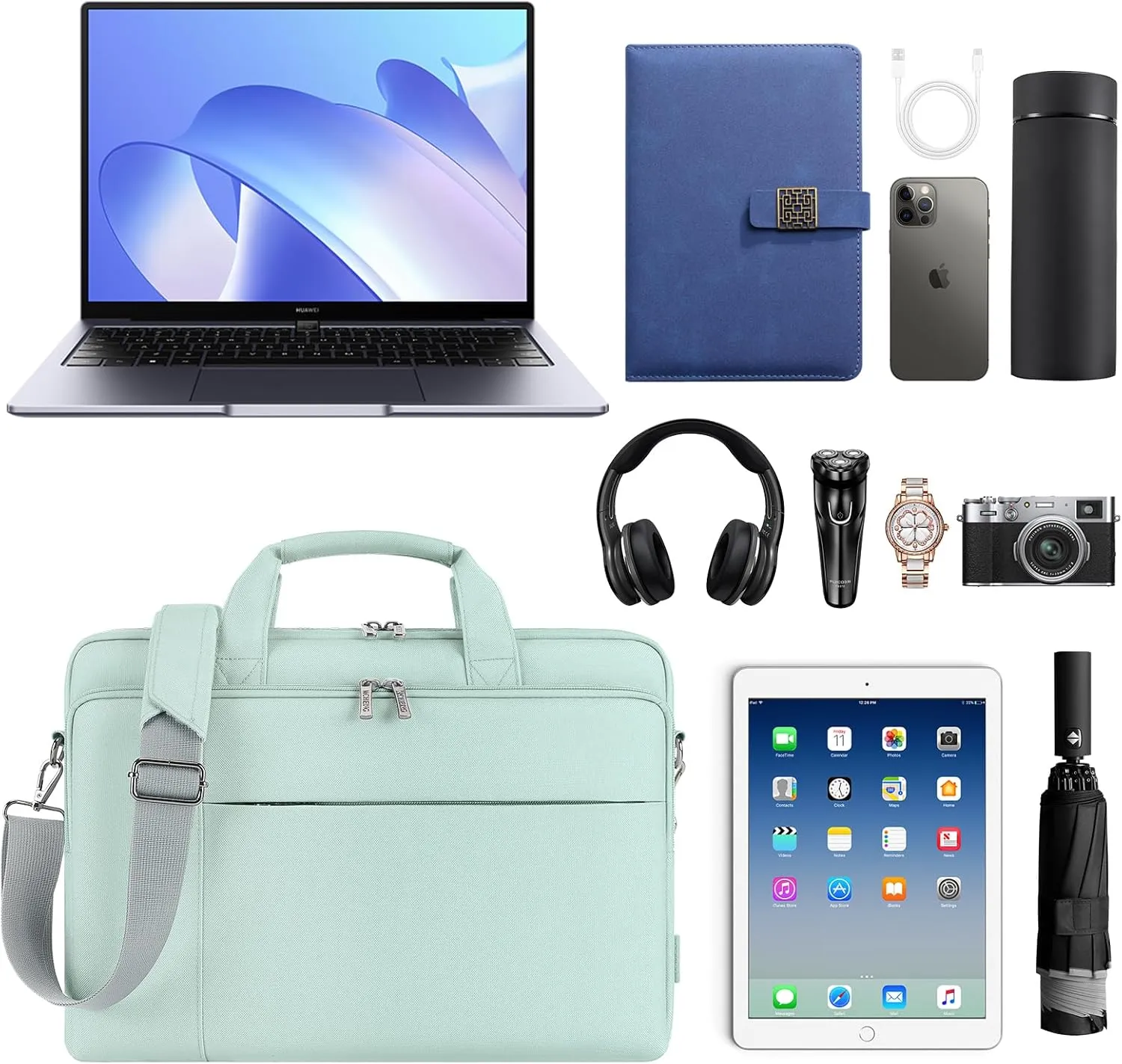 DOMISO 15.6 inch Laptop Bag Business Briefcase Water-resistant Notebook Messenger Shoulder Bag for 15.6" ASUS ZenBook Chromebook 15/Ideapad ThinkPad/HP Pavilion 15 Envy 15,Mint Green
