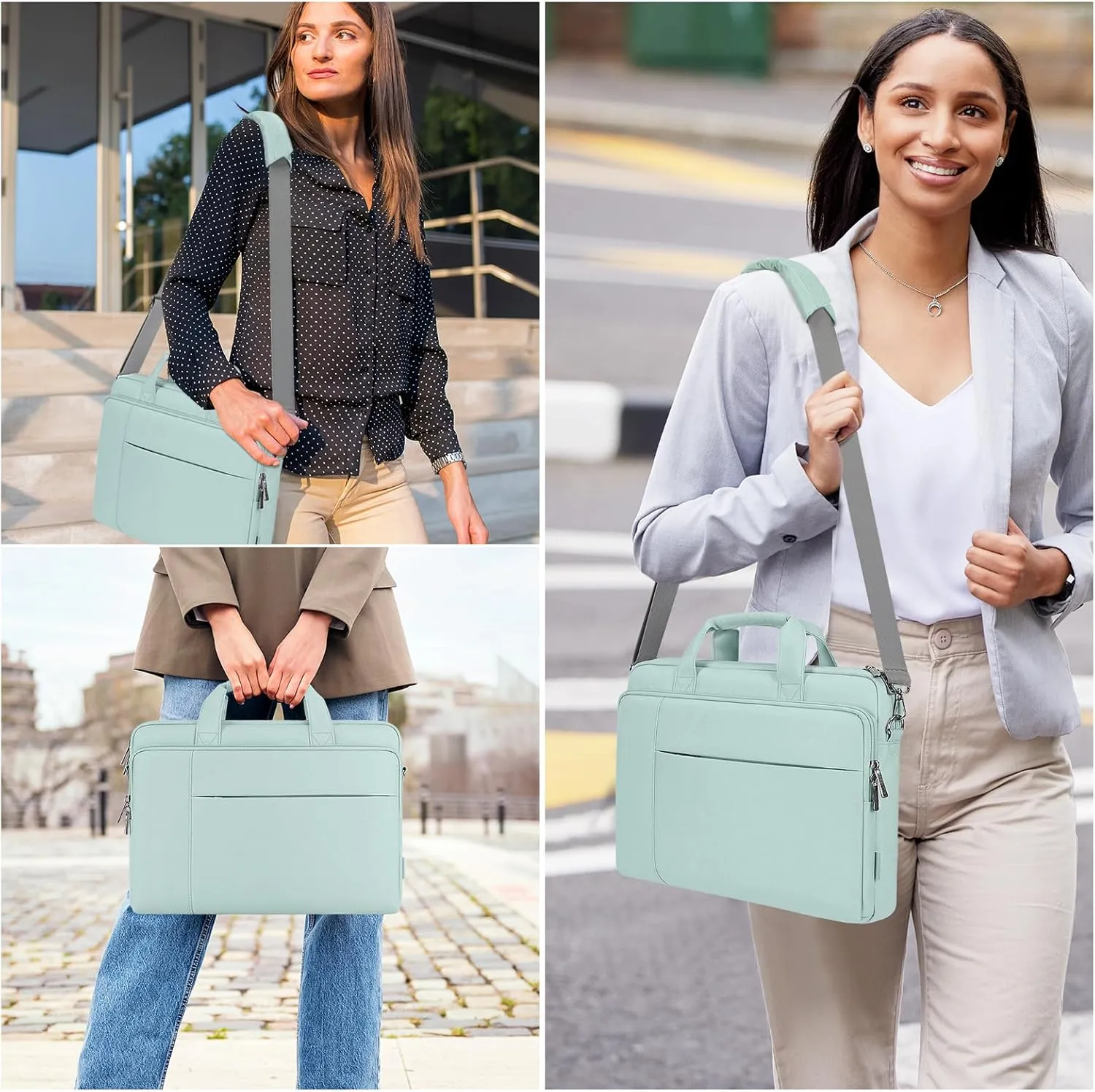 DOMISO 15.6 inch Laptop Bag Business Briefcase Water-resistant Notebook Messenger Shoulder Bag for 15.6" ASUS ZenBook Chromebook 15/Ideapad ThinkPad/HP Pavilion 15 Envy 15,Mint Green