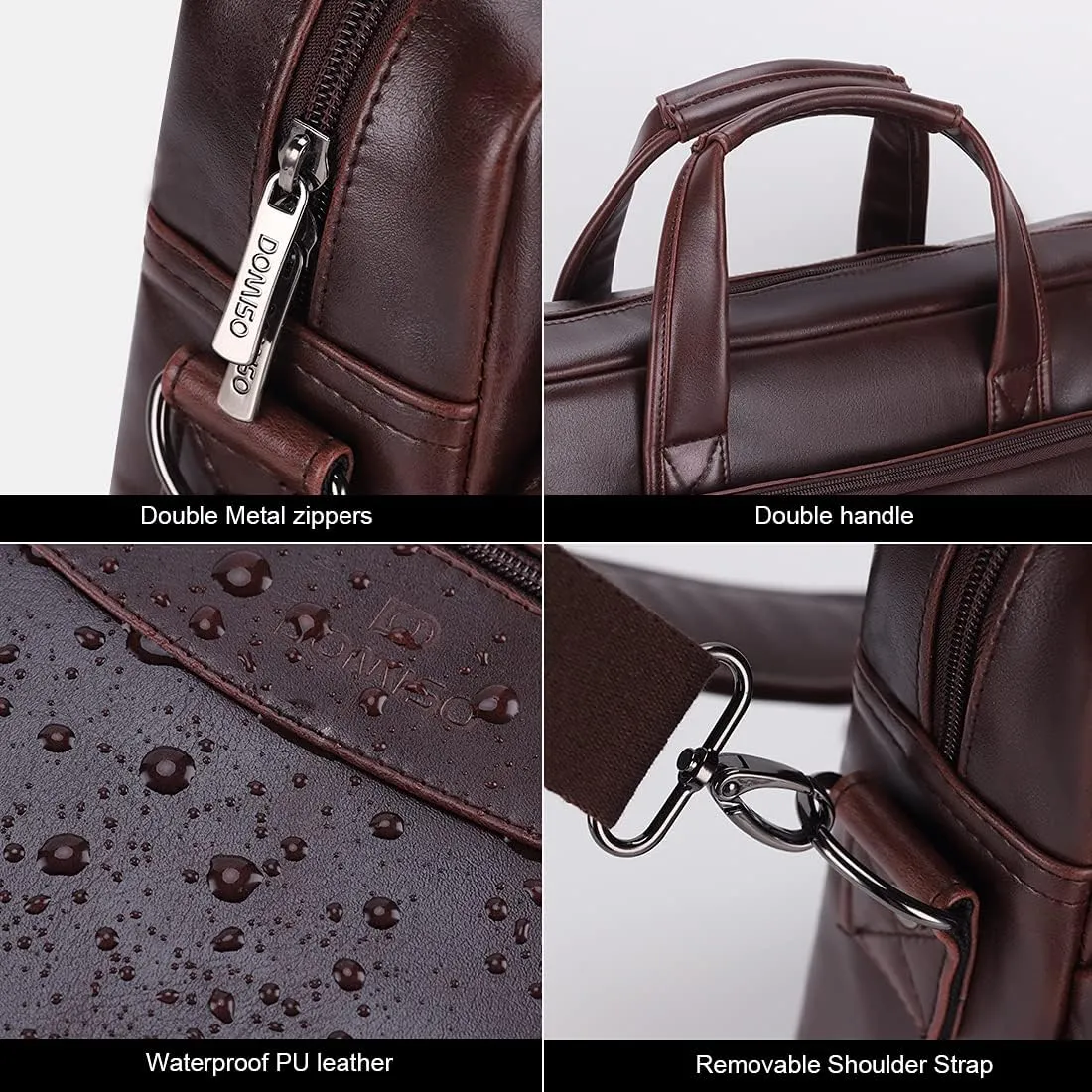 DOMISO 15.6 inch Laptop Bag Shoulder Bag Business Bag Men Handbag Work Bag Suspension Bag for 15.6" HP 15/ThinkPad E575/Lenovo IdeaPad S510/Dell XPS 15, Brown
