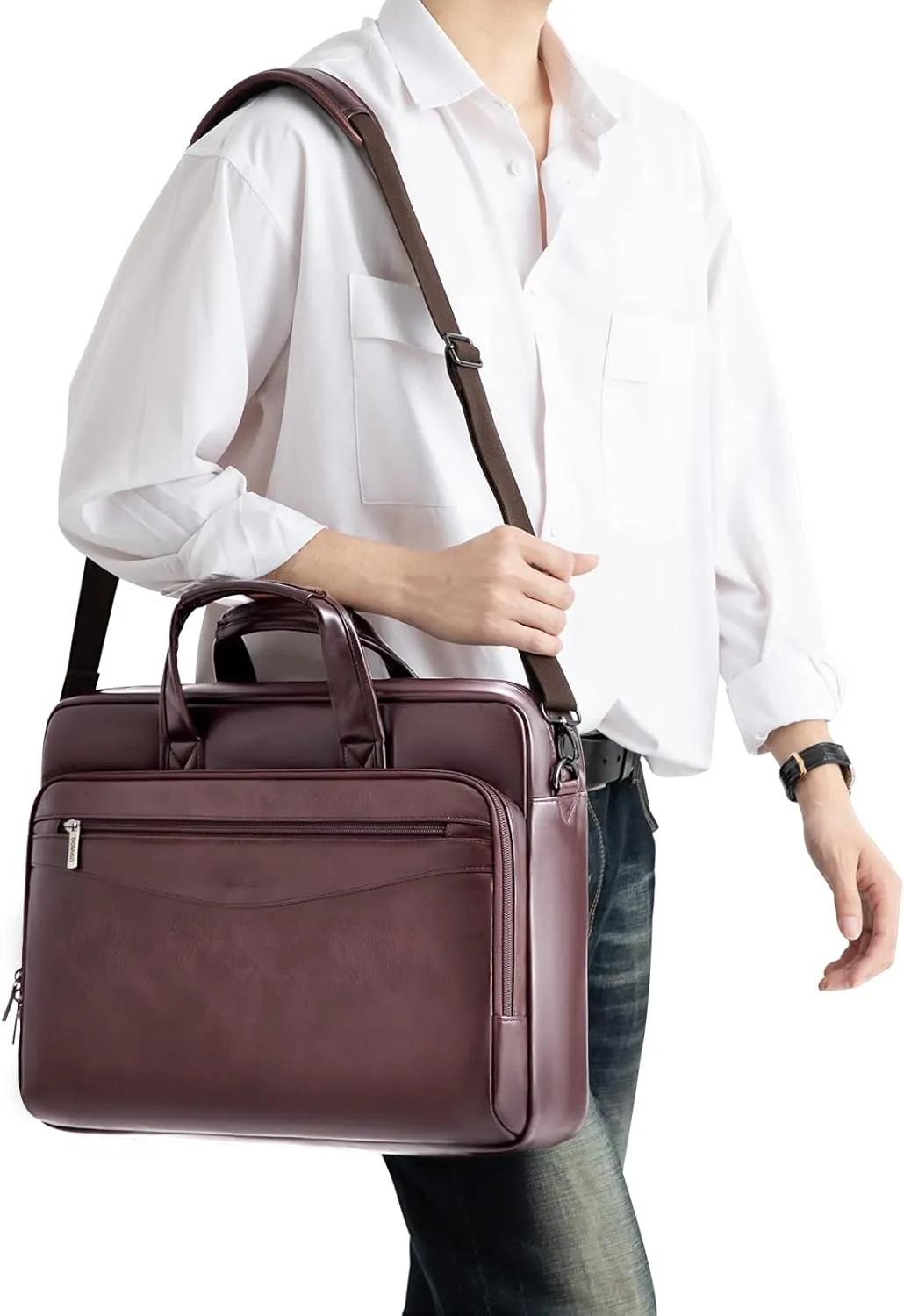 DOMISO 15.6 inch Laptop Bag Shoulder Bag Business Bag Men Handbag Work Bag Suspension Bag for 15.6" HP 15/ThinkPad E575/Lenovo IdeaPad S510/Dell XPS 15, Brown