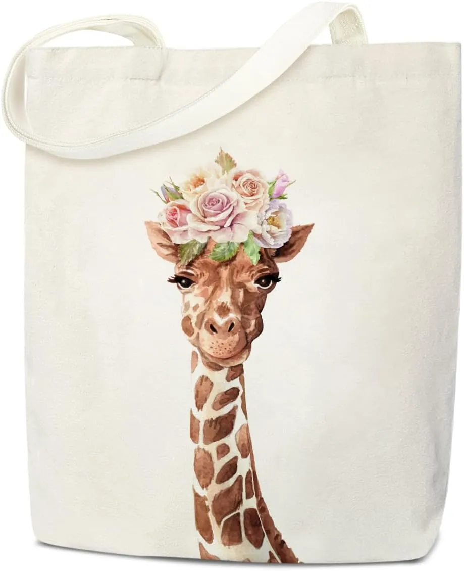 Doreen's Boutique Giraffe Tote - Aesthetic Canvas Bag for Women, Cute Giraffe Gifts, Reusable Grocery & Beach Shoulder Bag