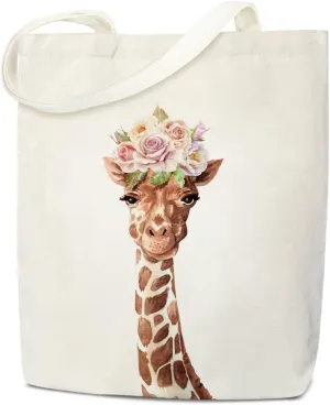Doreen's Boutique Giraffe Tote - Aesthetic Canvas Bag for Women, Cute Giraffe Gifts, Reusable Grocery & Beach Shoulder Bag
