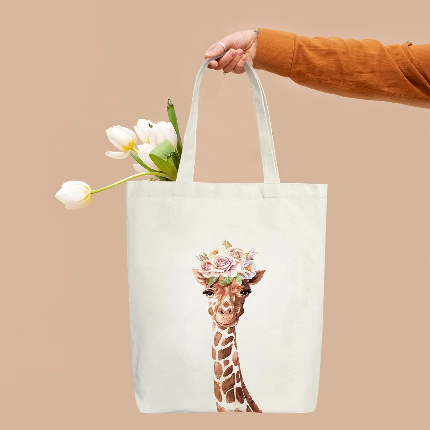 Doreen's Boutique Giraffe Tote - Aesthetic Canvas Bag for Women, Cute Giraffe Gifts, Reusable Grocery & Beach Shoulder Bag