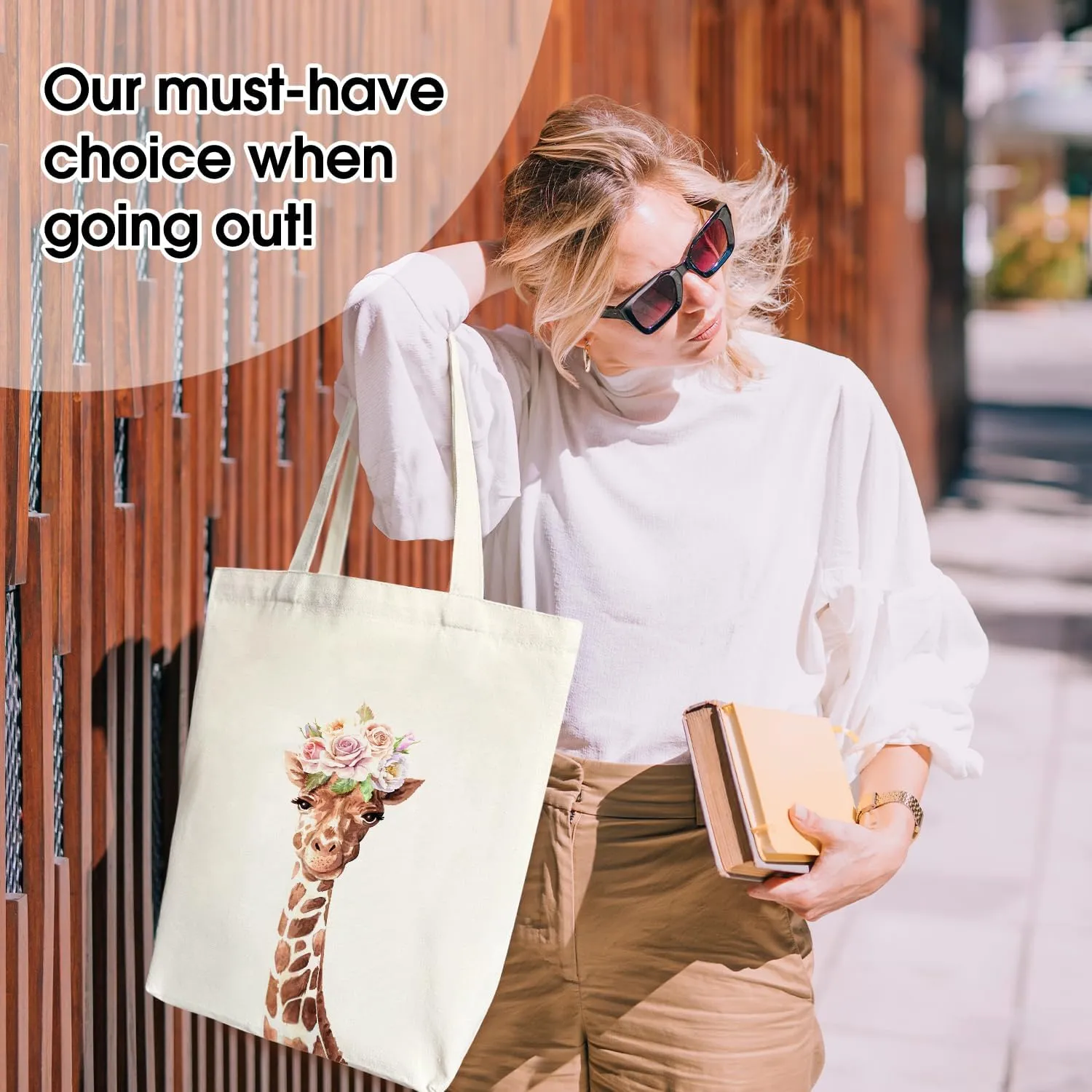 Doreen's Boutique Giraffe Tote - Aesthetic Canvas Bag for Women, Cute Giraffe Gifts, Reusable Grocery & Beach Shoulder Bag