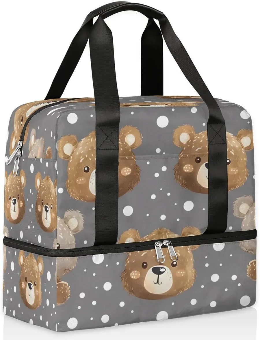 Dots Bears Travel Duffel Bag Dry Wet Separated Sports Tote Travel Duffle Bag Gym Workout Bag Women Travel Duffel Bag for Women, Travel, Gym, Work