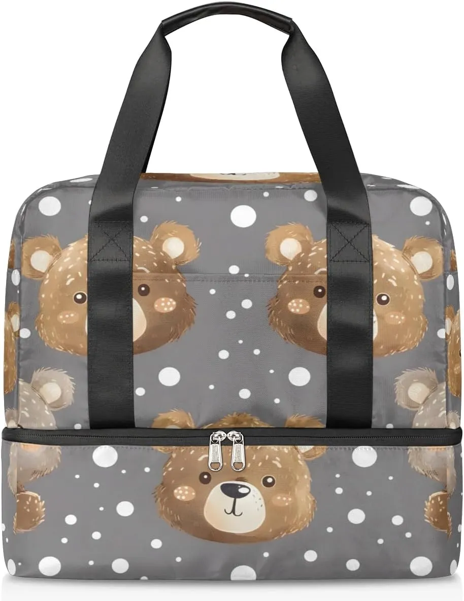 Dots Bears Travel Duffel Bag Dry Wet Separated Sports Tote Travel Duffle Bag Gym Workout Bag Women Travel Duffel Bag for Women, Travel, Gym, Work