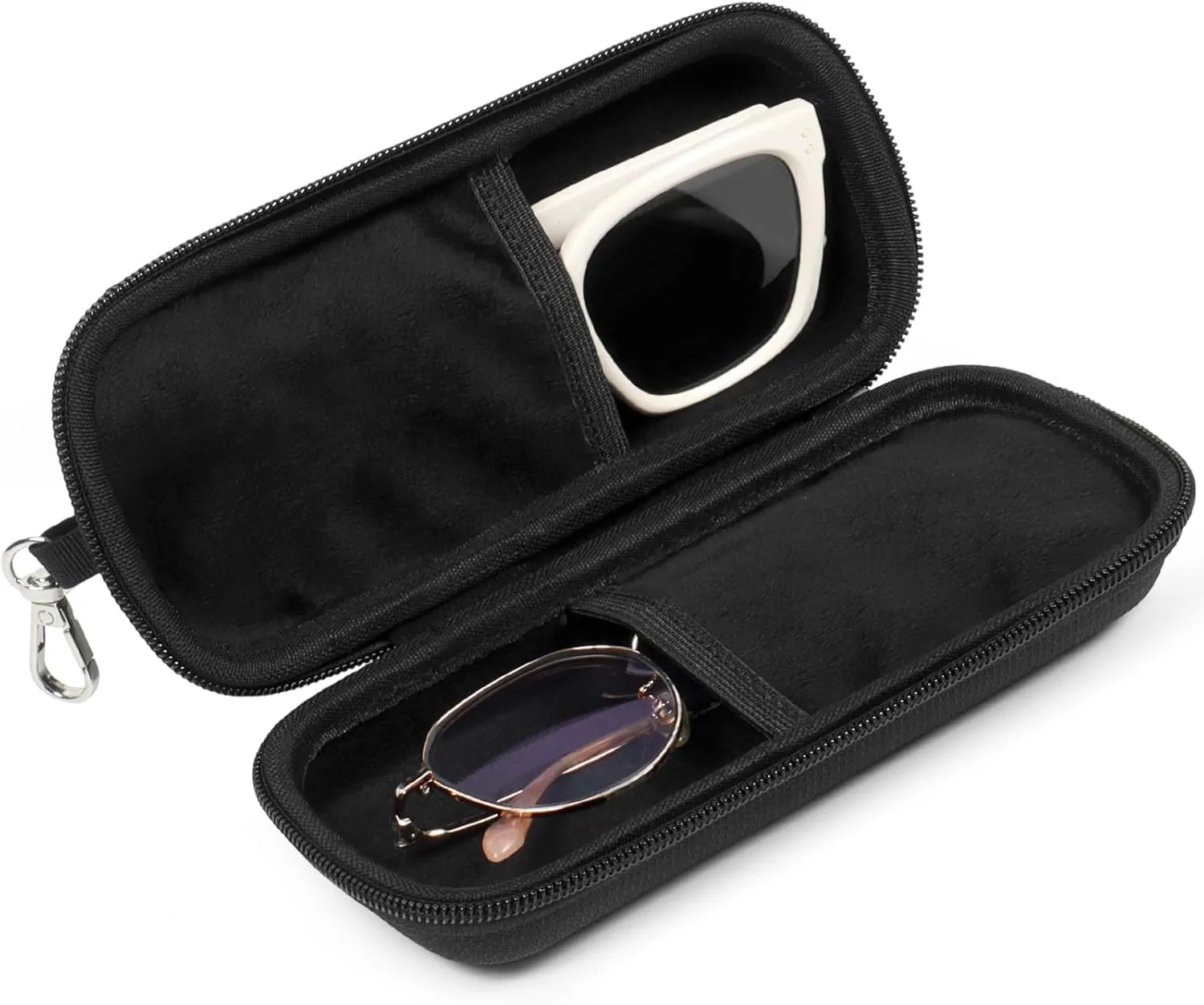 Double Eyeglasses Case Hard Shell Dual Sunglasses Organizer with Zipper Closure Travel Eyewear Storage for Vehicle