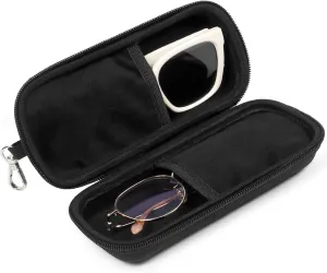 Double Eyeglasses Case Hard Shell Dual Sunglasses Organizer with Zipper Closure Travel Eyewear Storage for Vehicle