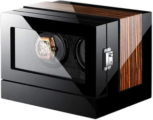 Double Watch Winder Box for 2 Automatic Watches Touch Panel Display Screen Blue LED Light Adjustable Watch Pillows