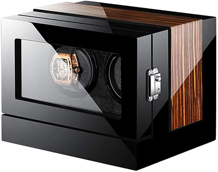 Double Watch Winder Box for 2 Automatic Watches Touch Panel Display Screen Blue LED Light Adjustable Watch Pillows