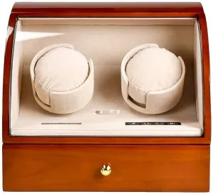 Double Watch Winder Wood Shell Piano Paint Exterior LED Touch Screen Quite Motors 5 Rotation Modes Watches (D)