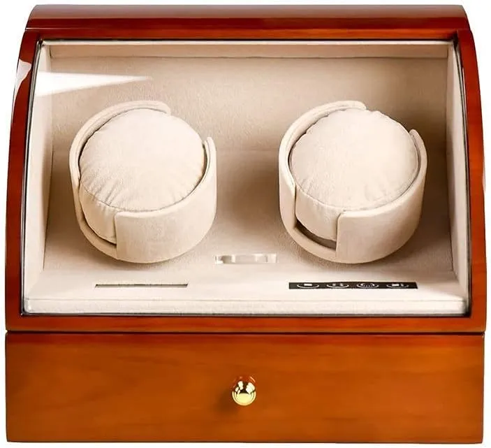 Double Watch Winder Wood Shell Piano Paint Exterior LED Touch Screen Quite Motors 5 Rotation Modes Watches (D)