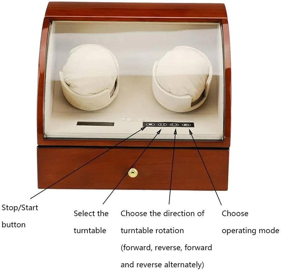 Double Watch Winder Wood Shell Piano Paint Exterior LED Touch Screen Quite Motors 5 Rotation Modes Watches (D)