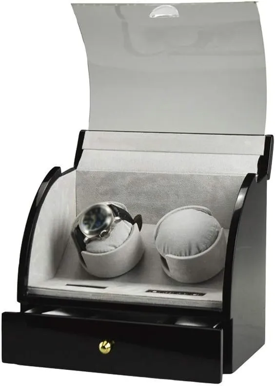 Double Watch Winder, Wood Shell Piano Paint Exterior LED Touch Screen, Quite Motors, 5 Rotation Modes Watches Watch Winder Display Watch Box Storage