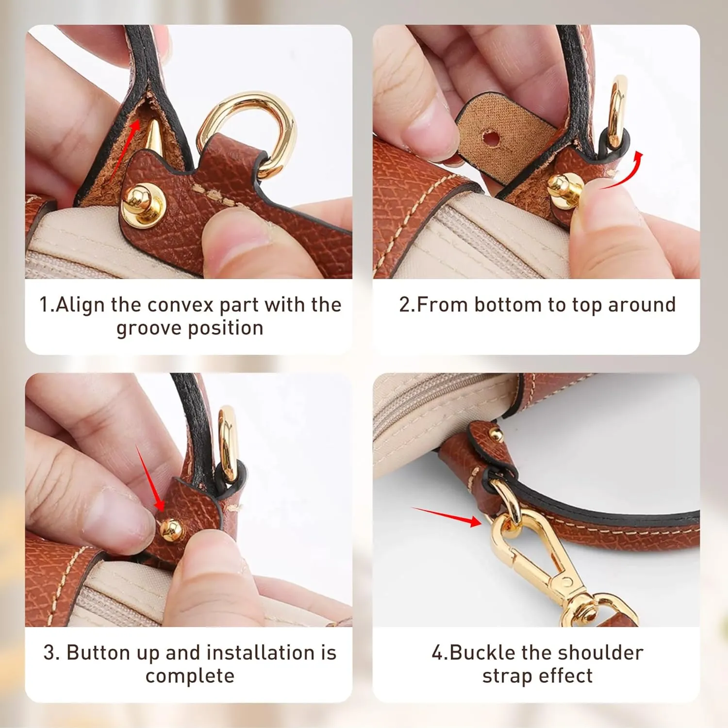 Doxo Purse Strap Conversion Kit Compatible with Longchamp Mini Pouch, Lepliage Mini Leather Bag Strap with 4 Upgraded Buckles