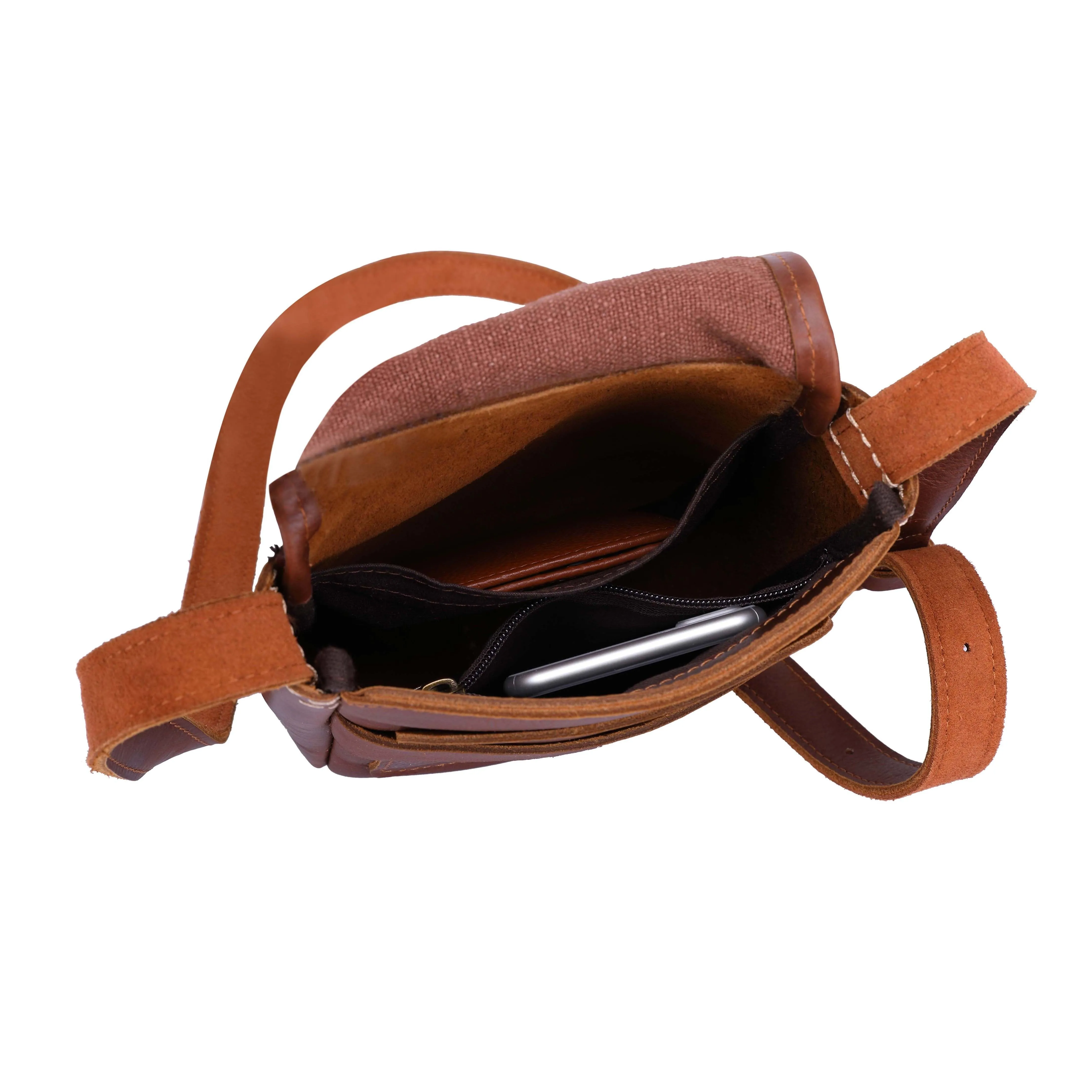 DR669 Women's Small Travel Pouch Genuine Leather Sling Bag Tan