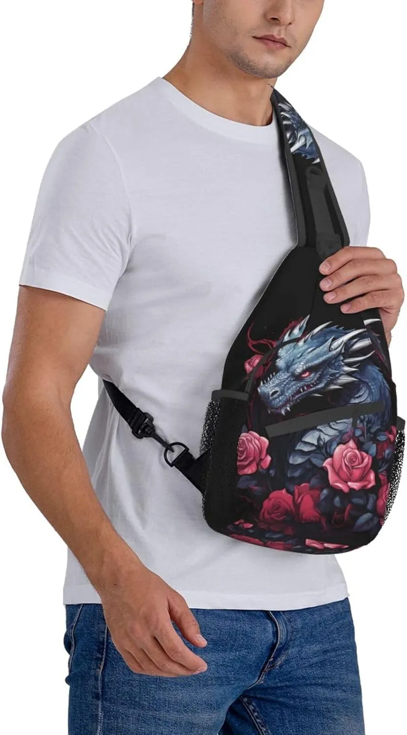 Dragon And Rose Outdoor Crossbody Shoulder Bag For Unisex Young Adult Hiking Bicycling