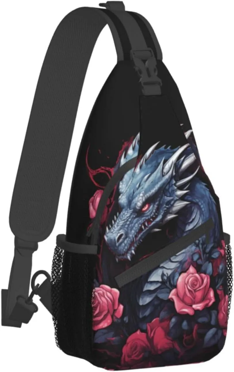Dragon And Rose Outdoor Crossbody Shoulder Bag For Unisex Young Adult Hiking Bicycling