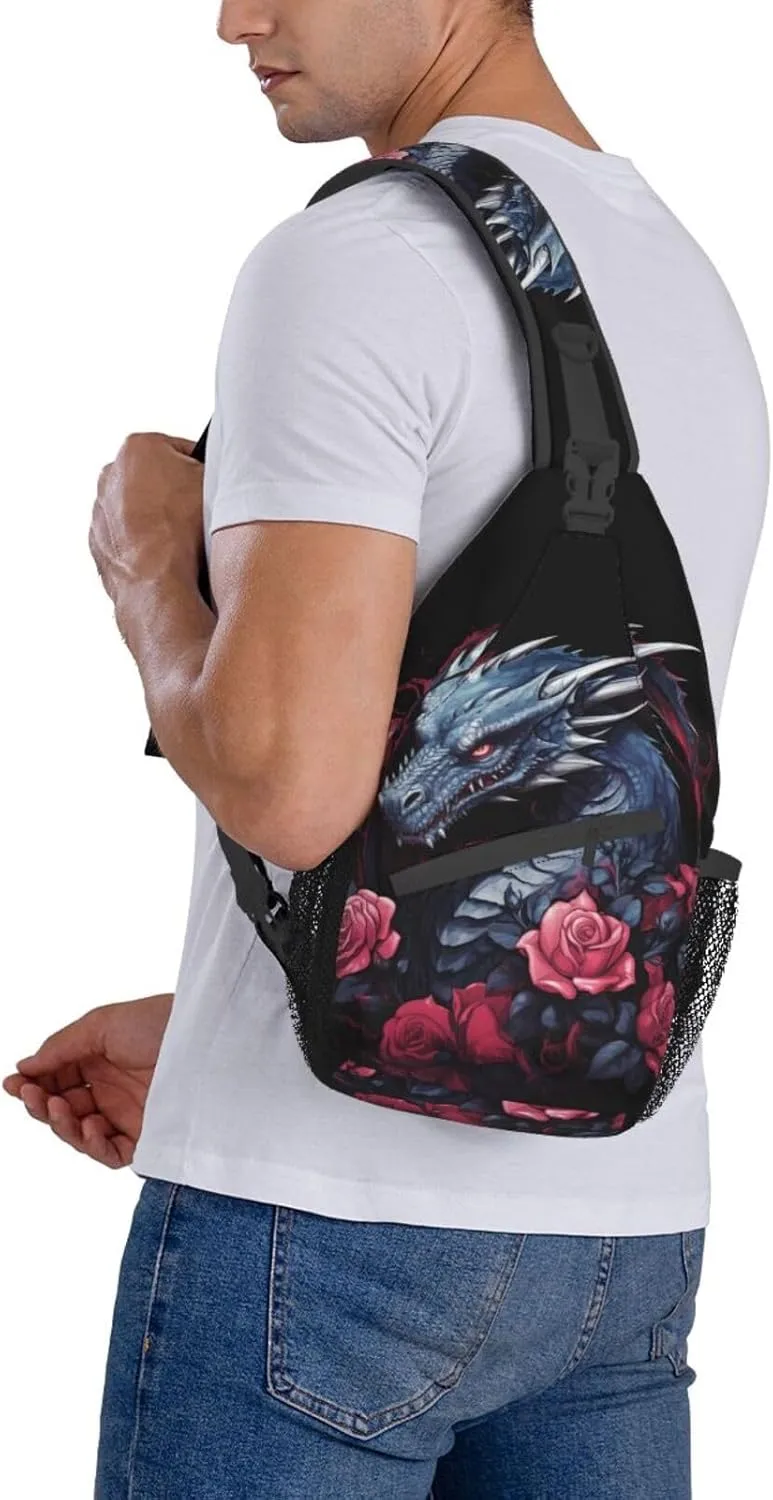 Dragon And Rose Outdoor Crossbody Shoulder Bag For Unisex Young Adult Hiking Bicycling